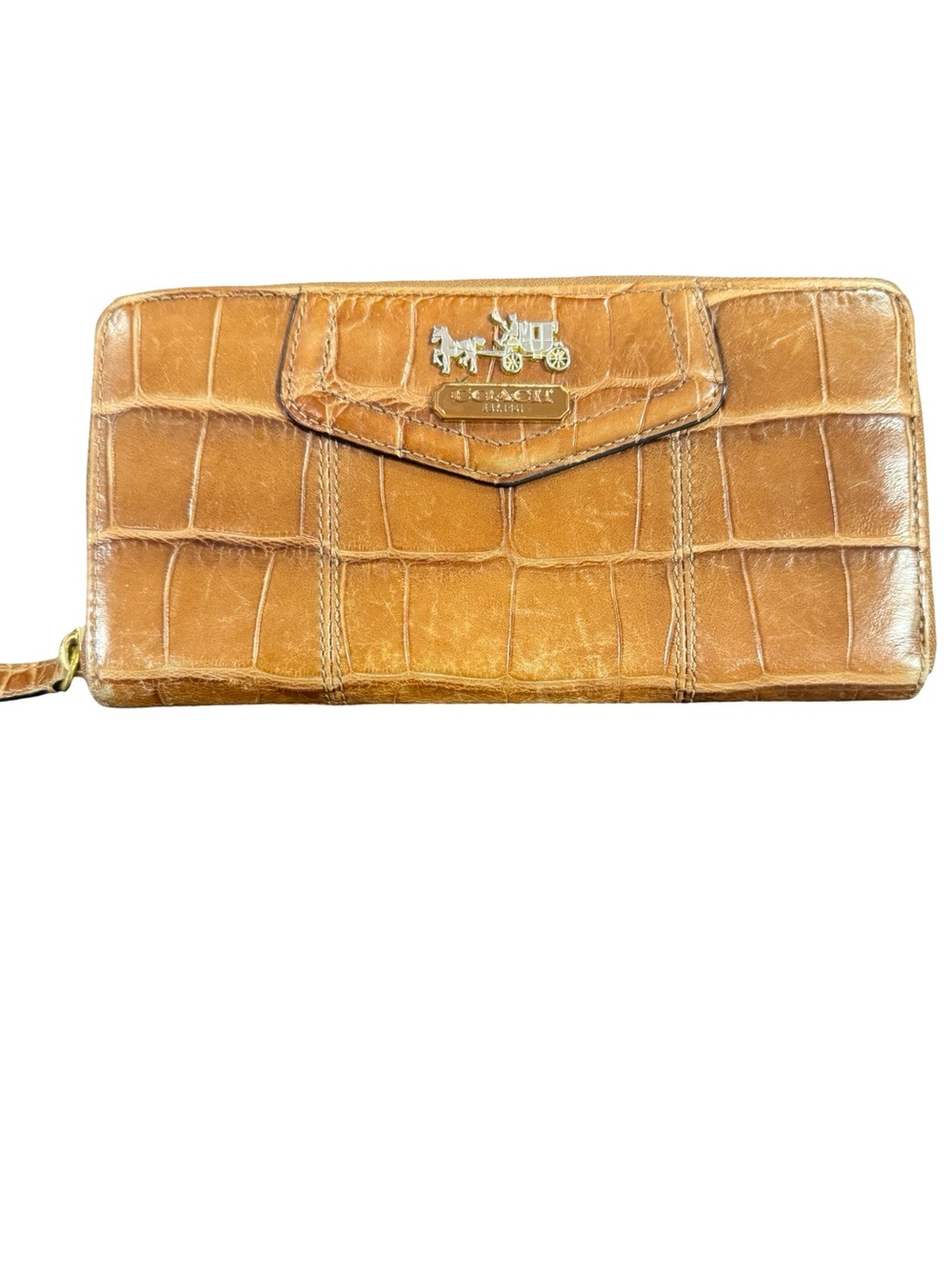 111 / Vintage Coach Madison croc embossed Accordion Zip Wallet Size 4”x8”